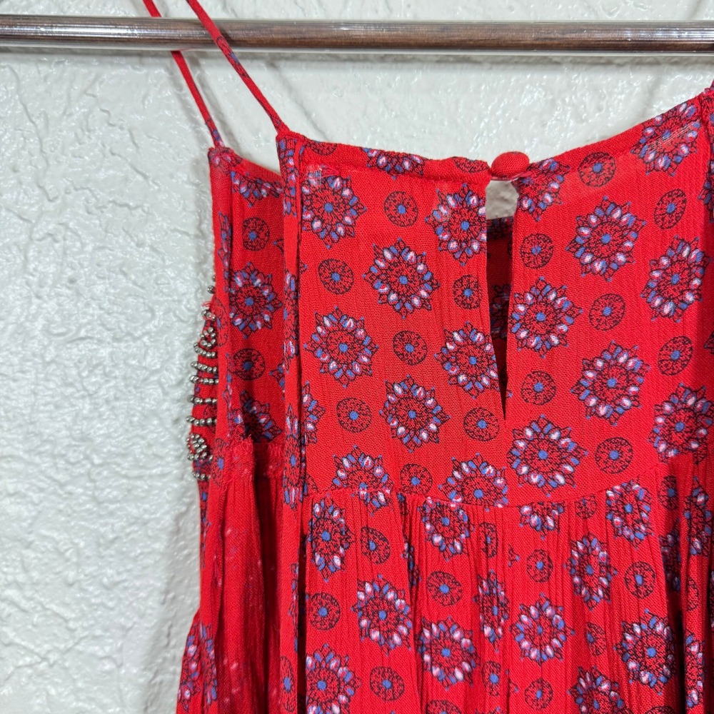 Evereve Braeve Beaded Dress Sundress Sm Gauzy Keyhole Ruffle Indie Boho Festival - Picture 8 of 12